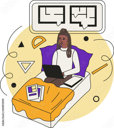 Woman working at home. Architect distance work.