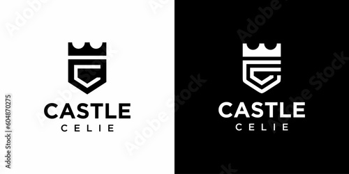 castle C initials logo design icon vector elements