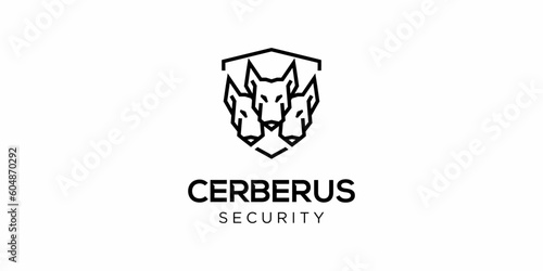 cerberus dog head guard shield security logo design