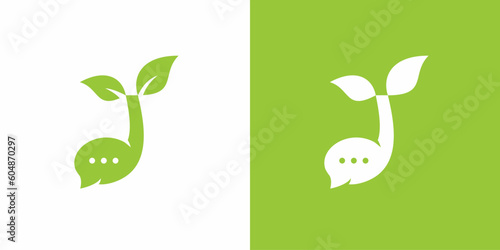 sprout leaf chat talk logo design vector inspiration