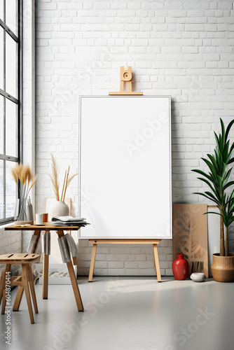 Artistic Inspiration: Vibrant Art Studio Display with a Blank White Mockup Frame