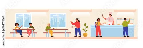 School canteen interior. Cafeteria or dining room with counter
