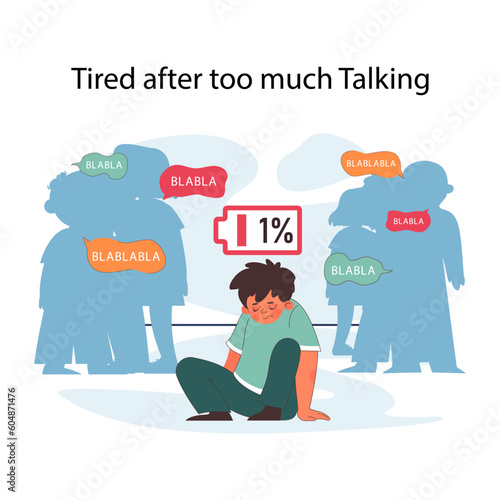 Introverted child. Tired kid who prefers to avoid interaction with big group