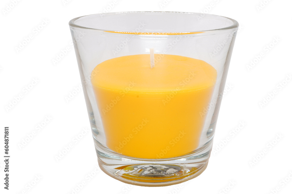 Yellow candle in the glass without background. Yellow candle in the glass without background.