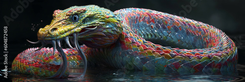 A fabulous colorful dragon with blue eyes, Generated AI