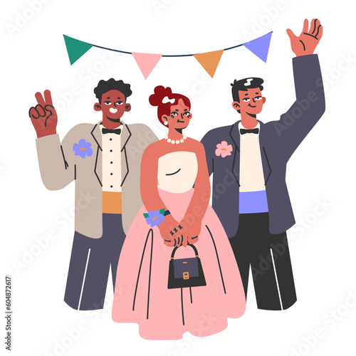 High school graduation or prom. Celebration ball or dance at end