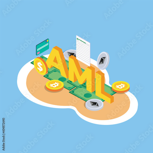 AML, Campaign Against Money Laundering isometric 3d vector illustration concept for banner, website, illustration, landing page, flyer, etc.