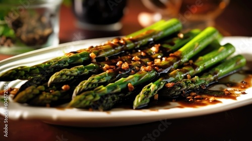 Fresh Asparagus Spears Drizzled With Balsamic Glaze. Generative AI