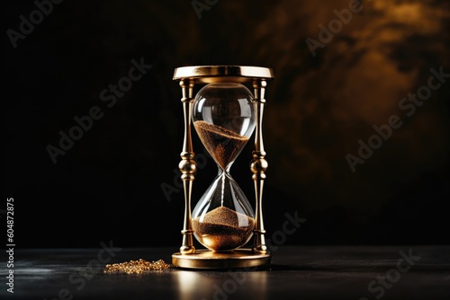 Elegant Gold Hourglass On A Dark Background. Generative AI