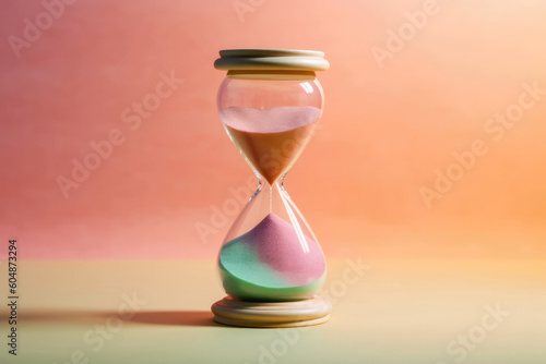 Hourglass With Rainbowcolored Sand On A Dreamy Pastel Background. Generative AI