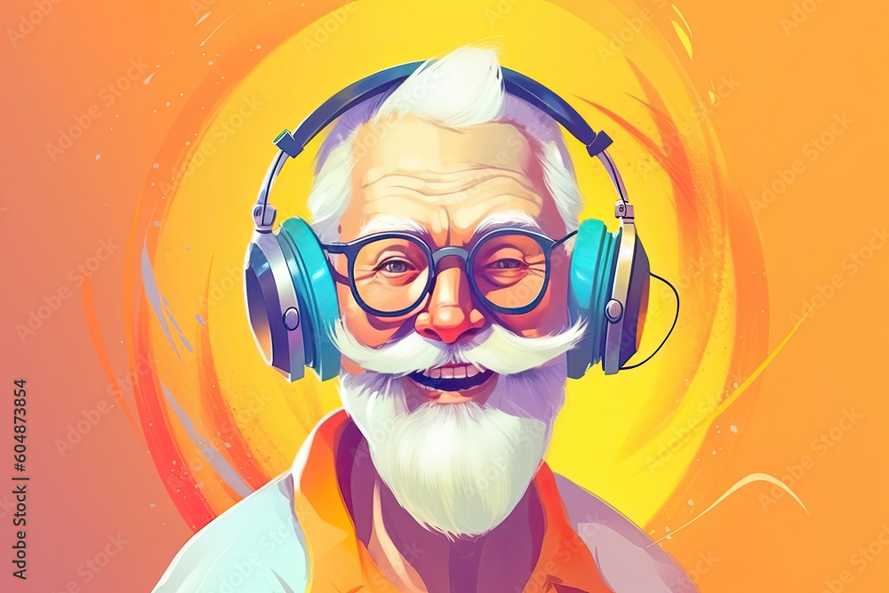 Forever Young at Heart: A Cool Grandfather Immersed in His Favorite Song, Enjoying the Rhythm through His Headphones. Generative AI Forever Young at Heart: A Cool Grandfather Immersed in His Favorite Song, Enjoying the Rhythm through His Headphones. Generative AI