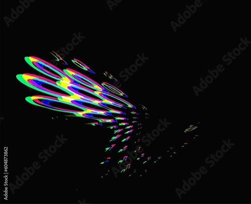 Angular bubbling multicolor frame in active movement, shift. Glitch images. As an example - on a dark background. Vector.