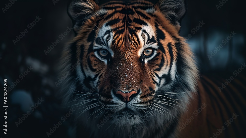 Fototapeta premium Tiger in snow, close up, Generative AI