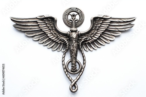 Medical Caduceus Emblem on White Background Generative AI 