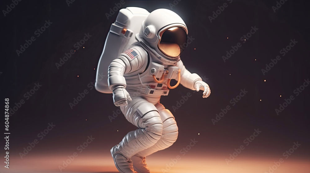 Astronaut run forward science space 3D style background Astronaut run forward science space 3D style background