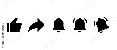 Like, share, and bell icon vector. Elements to promote video channel subscriptions