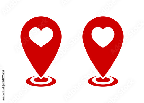 Heart, love location pin icon vector in flat style
