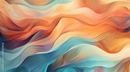Dynamic, swirling wave pattern flowing across the frame, imbued with the vibrant hues of Peru, Firebrick, and Light Sea Green, offering a harmonious blend of warm and cool tones - illustrations 