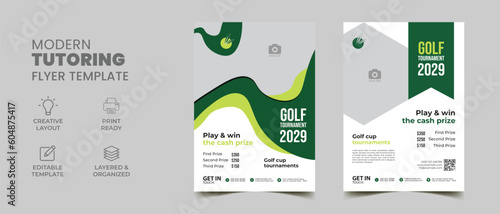 golf tournament flyer template with green elements brochure cover page 
