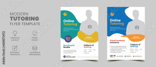 online tutoring service flyer layout, home tutor flyer, poster, book cover, annual report, advertise, publication, cover page brochure template. 