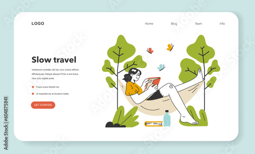 Slow traveling web banner or landing page. Slow life principles