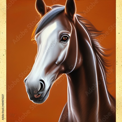 Pastel portrait of a brown horse on a cardboard. Modern Art - generative ai  © unalcreative