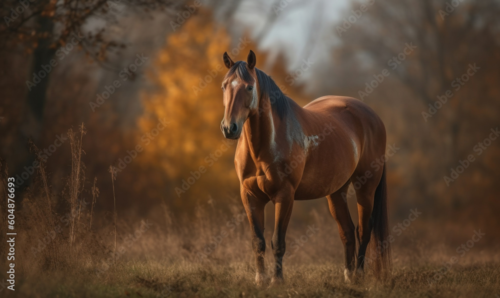 Fototapeta premium photo of Missouri fox-trotting horse in its natural habitat. Generative AI