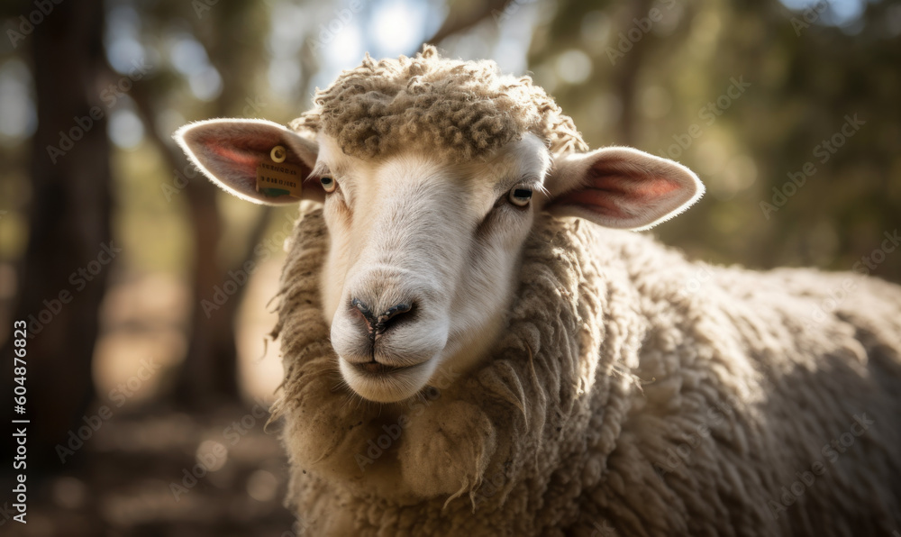 closeup photo of Merino sheep in its natural habitat. Generative AI