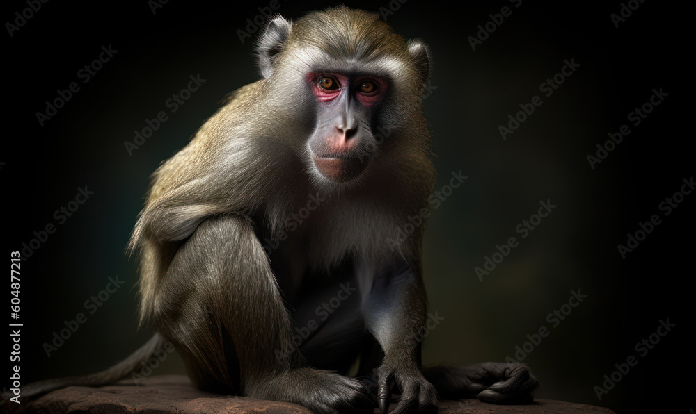 Fototapeta premium studio photo shot of mandrill on dark background. Generative AI