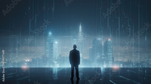 Futuristic Business Concept Businessman Stand next to the office window © LightoLife