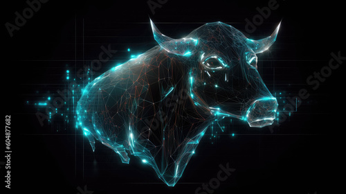 Bull symbol on digital background Finance and business market concept