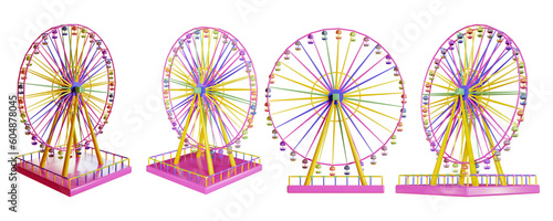 Ferris wheel icon sets. 3d rendering