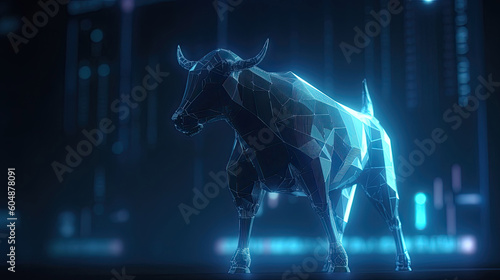 Concept art of Bull Stock Market in futuristic idea of financial investment