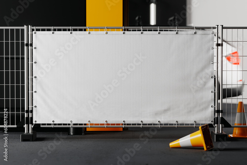 Leinwand Poster Outdoor advertising fence banner mockup. 3D rendering