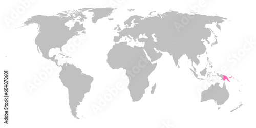Vector map of the world with the country of Papua New Guinea highlighted in Pink on grey white background.
