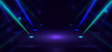 Abstract technology futuristic dark blue and green light rays effect background.