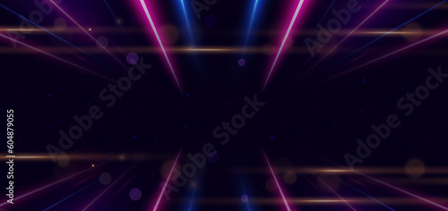 Abstract blue and pink neon diagonal glowing on dark blue background with lighting effect and sparkle.