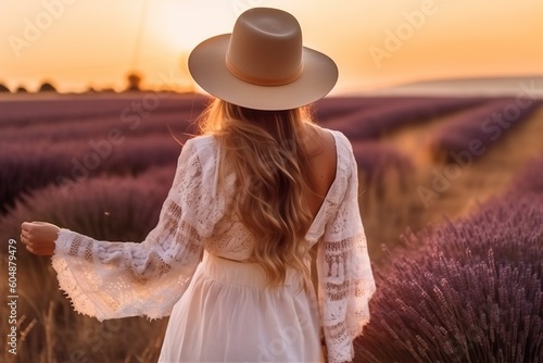 Woman in a blooming lavende...