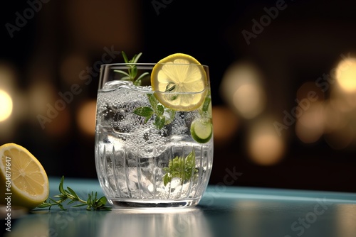 Fotografia gin tonic in a glass with ice. generated by AI Generative AI