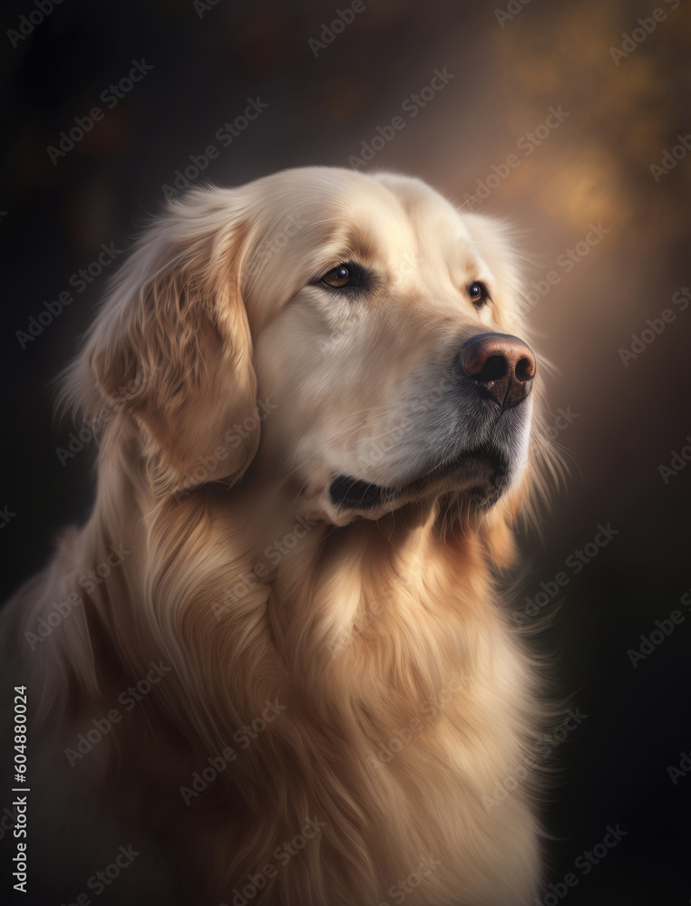 close up portrait of a cute golden retriever outdoor on the nature. AI generative