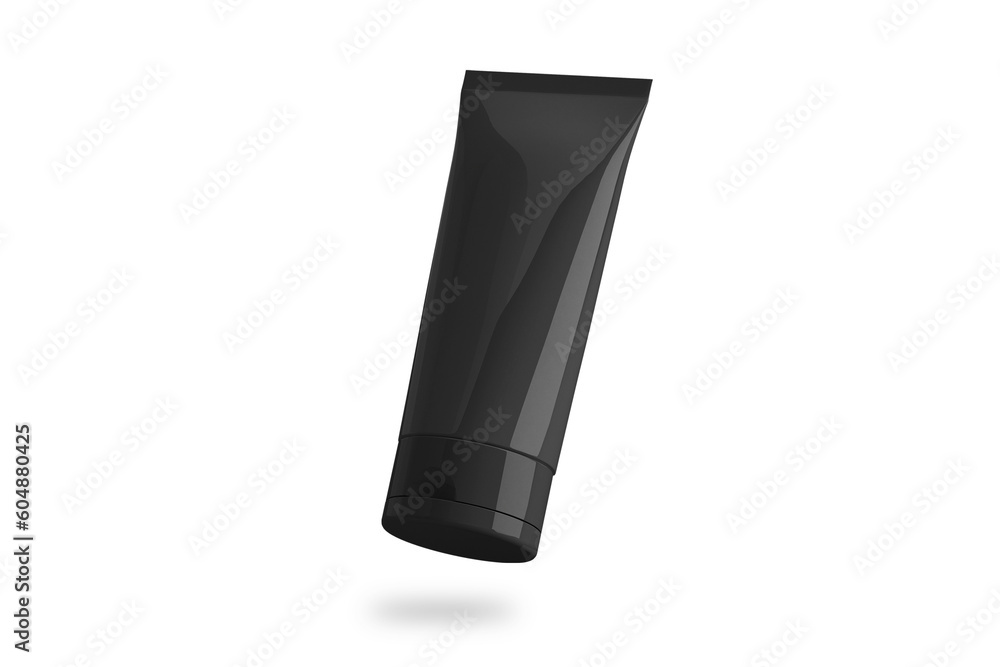 Black cosmetic tube, tote paste mockup isolated on white background.3d rendering. Black cosmetic tube, tote paste mockup isolated on white background.3d rendering.