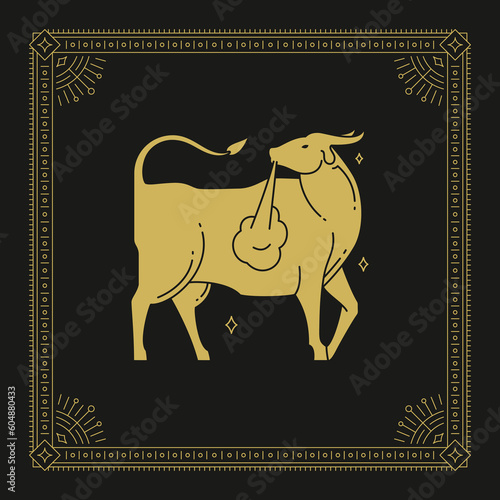 Taurus zodiac mythology antique astrology lunar calendar line art deco vintage card design vector