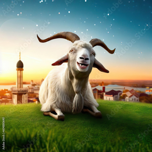 3D Render of A Happy Goat Celebrating Eid Al-Adha