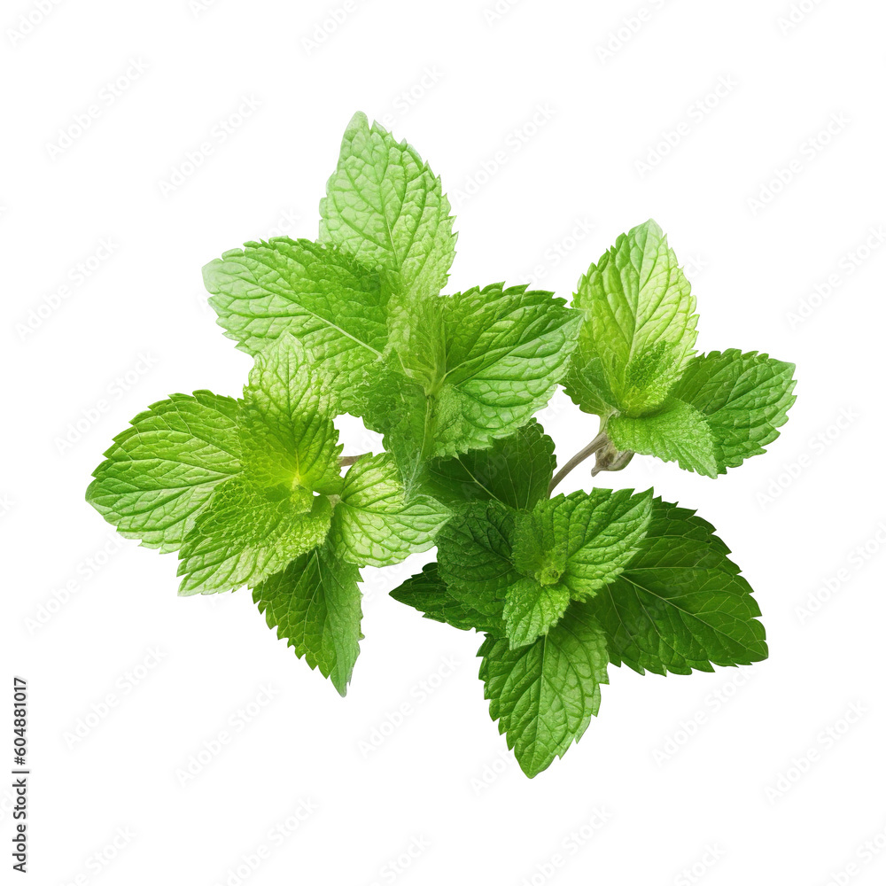 fresh mint green leaves from firm isolated on white background generated by AI fresh mint green leaves from firm isolated on white background generated by AI