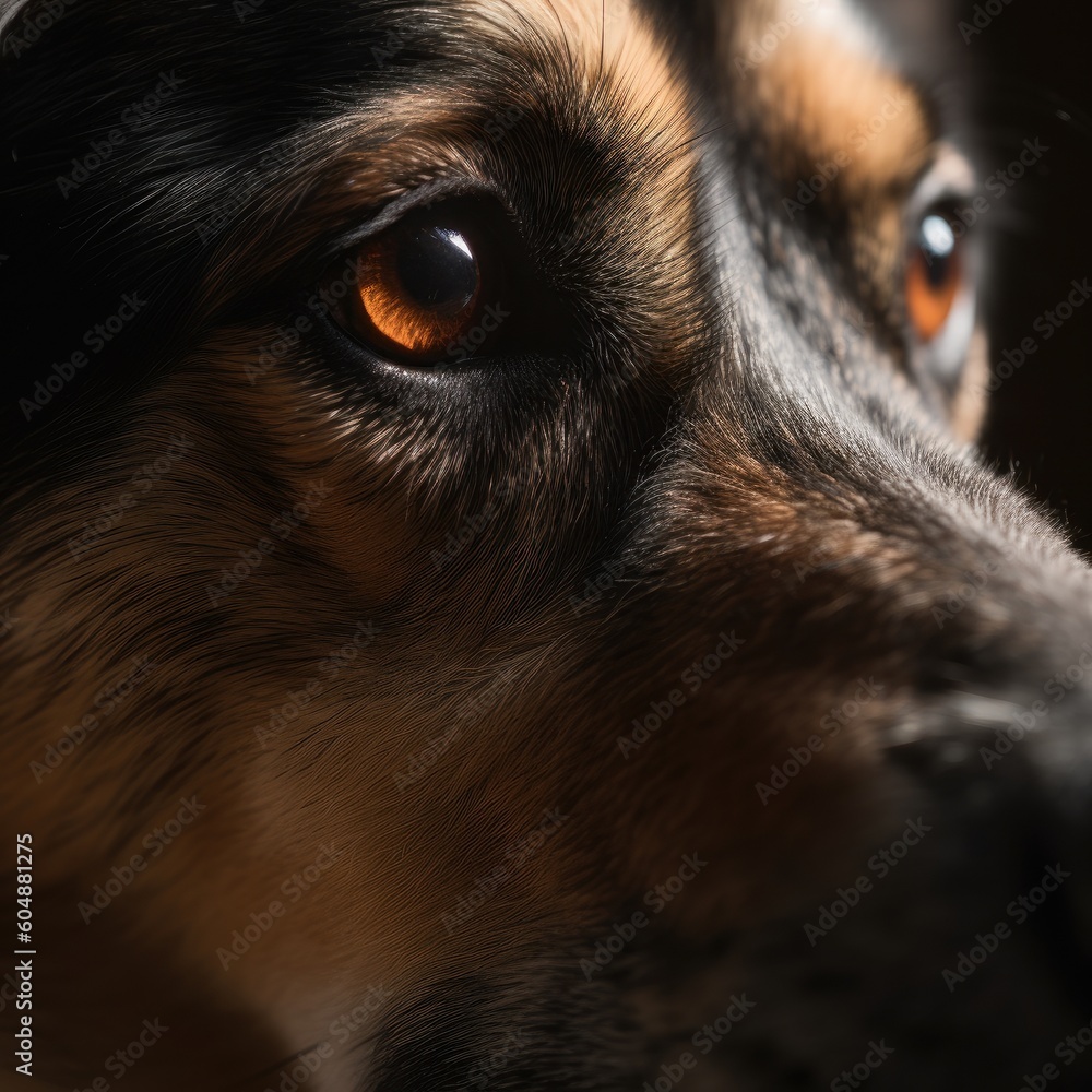 Fototapeta premium closeup eyes of sad outbred dog. AI generative