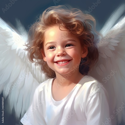  small child with angel wings and light shining around