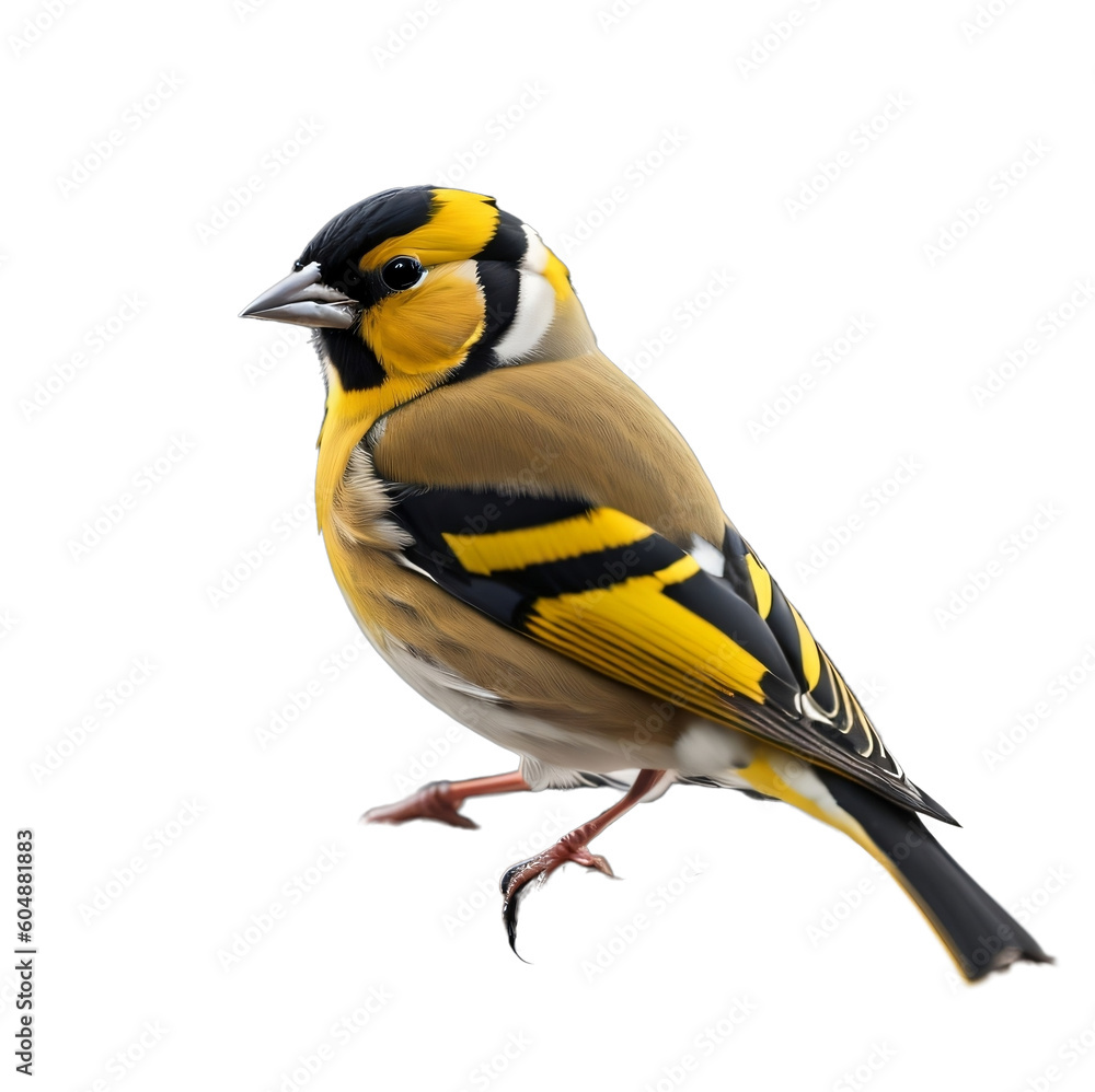 Fototapeta premium European goldfinch, Goldfinch bird, isolated, transparent background, no background. PNG. Generative AI.