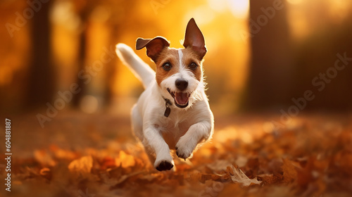 Jack Russell Terrier dog run in park, Generative ai