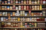 a shelf of neatly arranged canned goods, created with generative ai