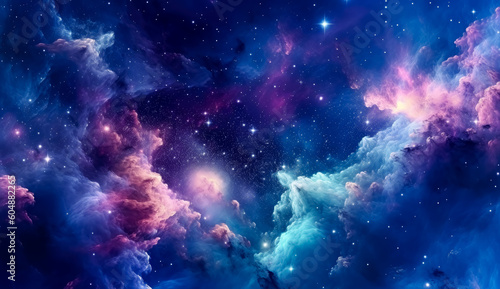 Nebula stardust wallpaper, blue, purple and magenta galaxy. Generative Ai Illustration.